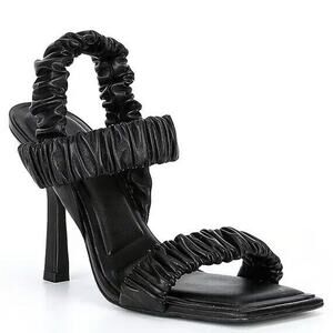 Gianni Bini Vanya Scrunched Square Toe Black Leather Dress Sandal Heels